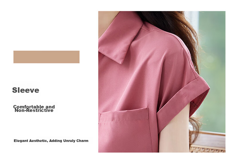 Jeanswest Women's Shirt 2026 Summer Short Sleeve Casual Elegant Fashion Versatile Top Pink L 5
