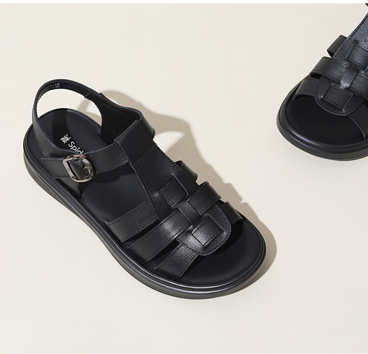 Spider King Women's Sandals 2026 New Summer Cowhide Open Toe Casual Mom Sandals Black 36 23