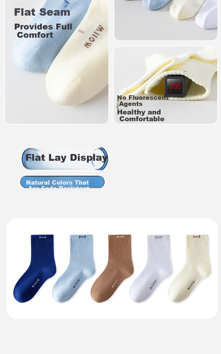 Miiow Kids Boys Breathable Cotton Socks Spring Summer Mid-Calf Alphabet Sports Socks for Toddlers and School Children 10