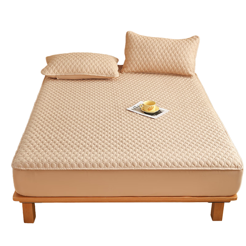 Dushiliren Class A Quilted Antibacterial Fitted Sheet, Home Bed Cover, Single Full Coverage Dustproof Bed Cover, Milk Tea Color, 150*200cm