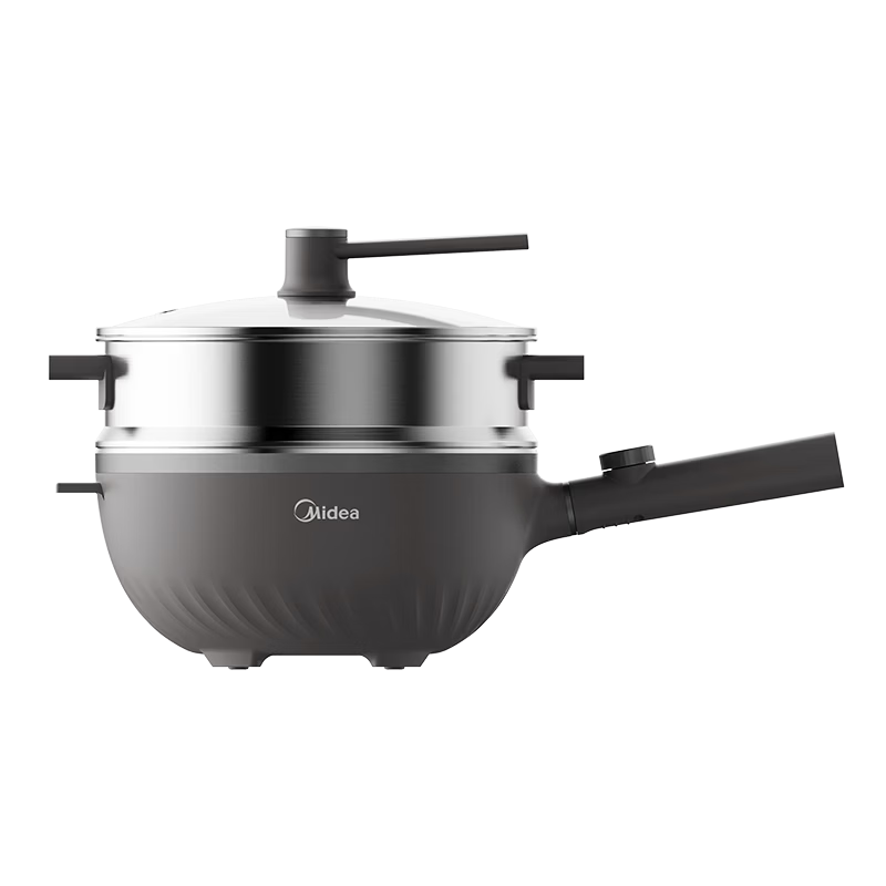 Midea Electric Frying Pan Electric Steamer Electric Cooker Electric Hot Pot Multi-Functional Household 4L 304 Honeycomb Crystal Multi-Purpose Electric Heating Pot MC-HGS2812