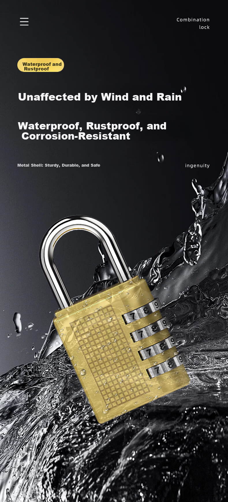 Artiya Copper 4-Digit Combination Padlock for Luggage Toolbox Student Dorm Gym Locker Door Lock 6