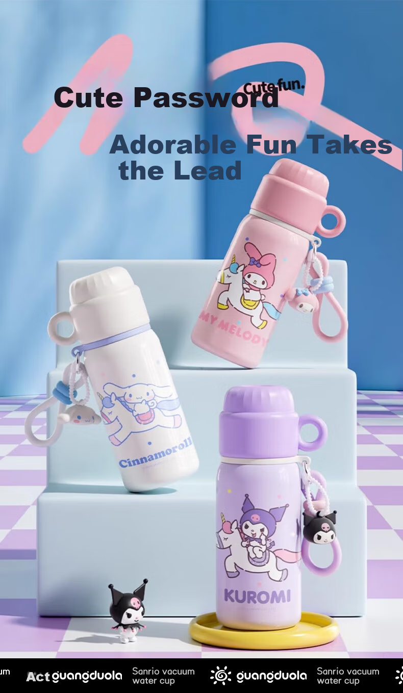 Guangduola Children's Insulated Cup, 316 Stainless Steel Meleti Water Bottle, Elementary School Student Water Jug, Kindergarten School Use, Three-Drinking Straw 8