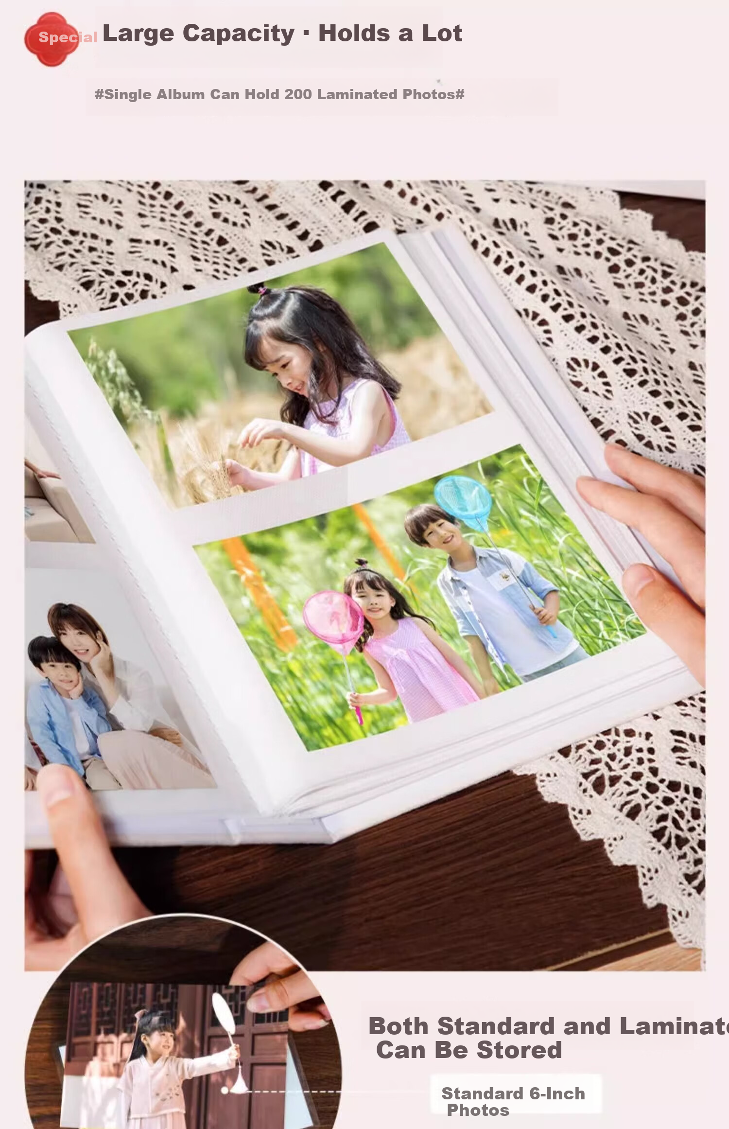 Guangde 6-Inch 100-Pocket Insert Storage Album Large Capacity Family Photo Book Travel Memory Album (6-Inch Laminated 100 Pockets) - Fortune Home Photo Book 3