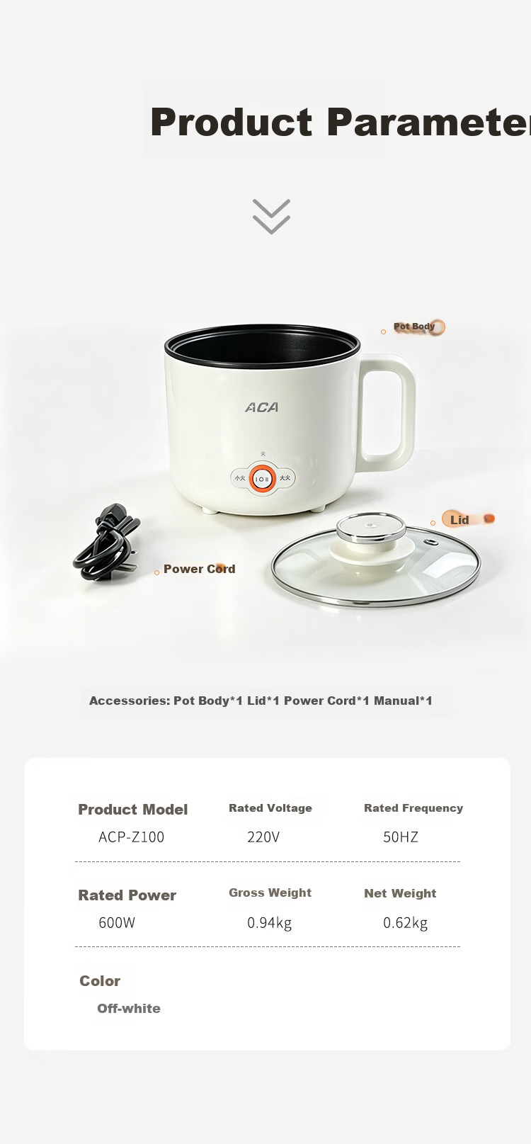 ACA Price Protection 618 Electric Cooking Pot Dormitory Small Electric Pot Electric Steamer Student Dormitory All-in-One Instant Noodle Mini Hot Pot Multifunctional Electric Heating Pot Z100 12