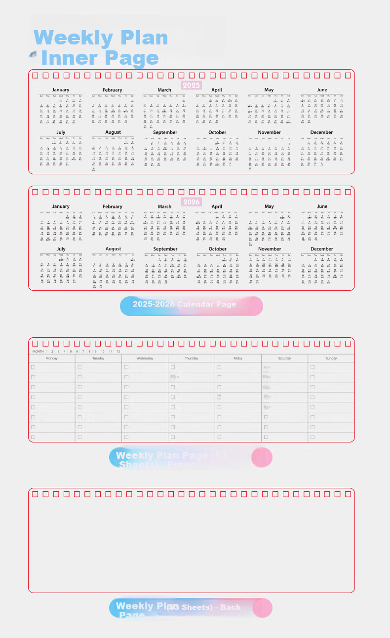 BEIFA Daily Desktop Planner High-Quality Office Study Planner Self-Discipline Check-In Schedule Baguette Weekly Planner Cream Apricot - Blank [Back to School Essential] 8