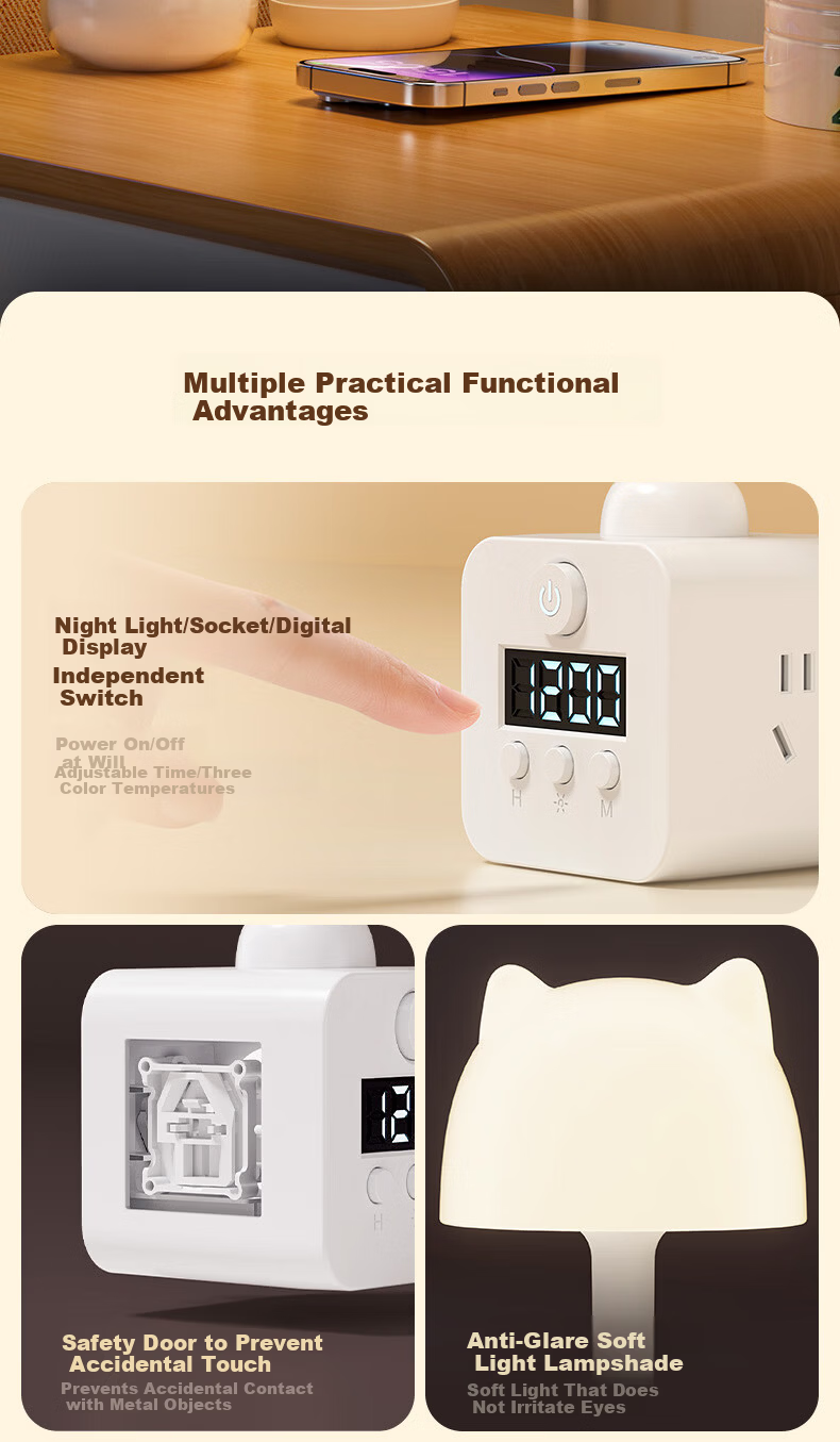 DUPAI Smart Remote Control Eye Protection Night Light Integrated Socket Bedside Table Lamp Bedroom Baby Nursing Maternity Baby Sleep Lamp 2
