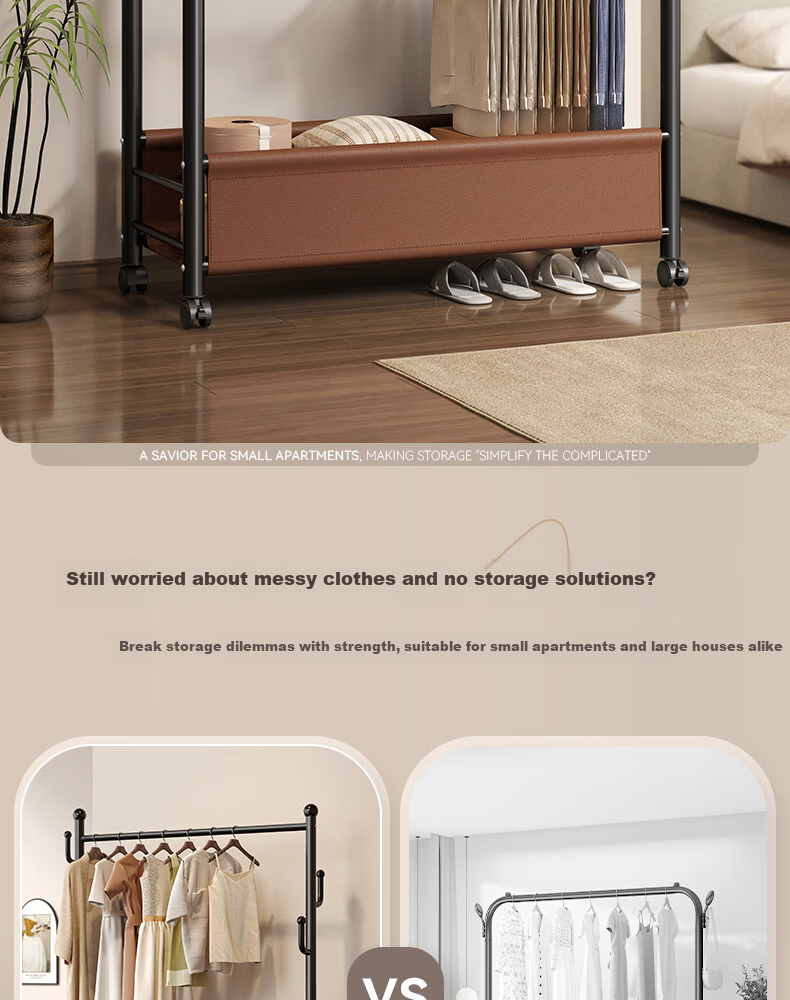 Muhan Yue Floor Standing Coat Rack Bedroom Home Clothes Hanger Storage Drying Rack Indoor Mobile Clothing Rack 2