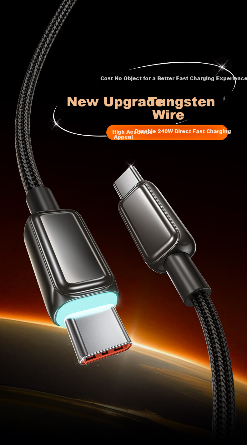 Aomake PD240W Dual-Head Type-C to Type-C Fast Charging Cable 5A for iPad Pro, Apple MacBook 17/16/15, Huawei, Xiaomi Laptops and Phones 1