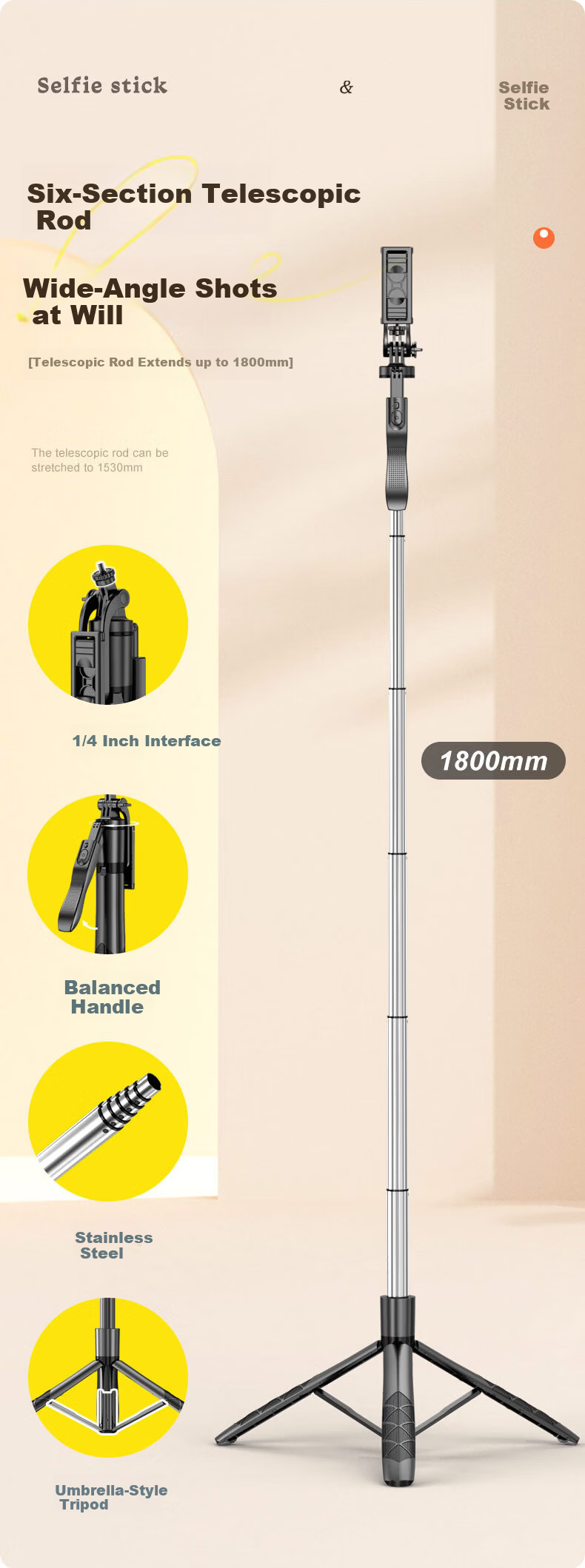 Liangdianpai L16SS Selfie Stick Tripod Selfie Tool Floor Phone Holder Anti-Shake Photo Universal Live Streaming Stand 360-Degree Rotating Handheld Travel Portable Outdoor Shooting Mount 8