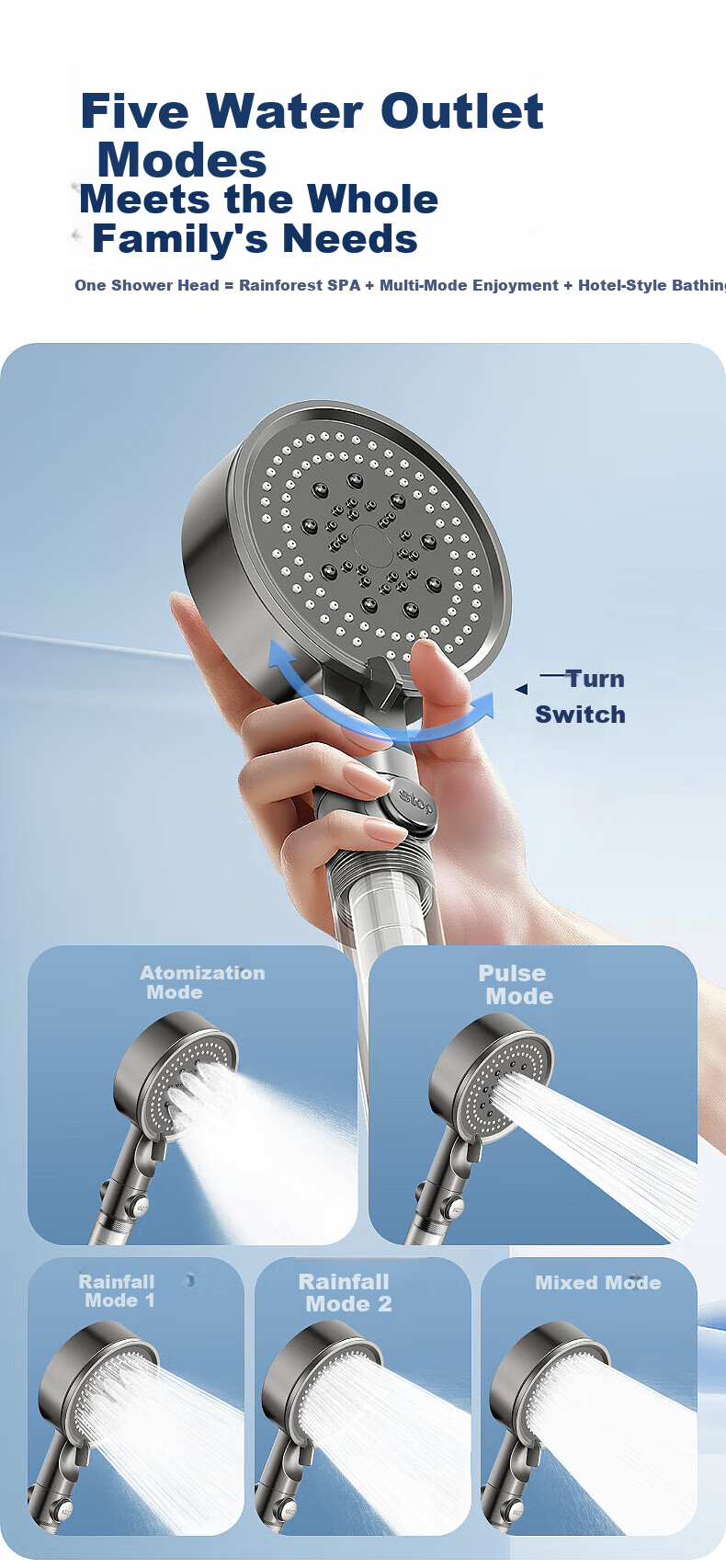 Haili Shower Pressure Boosting Shower Head Filter Bathroom Heater Pressurized Bathing Single Head One-Button Switch GH241 6