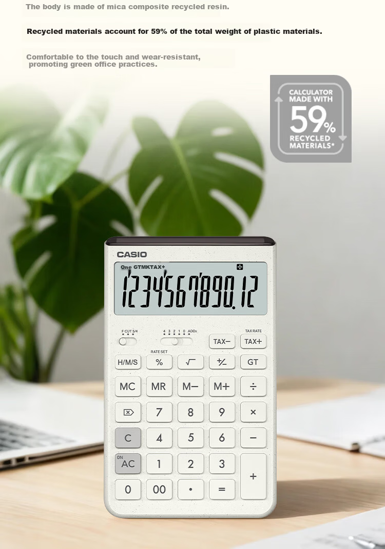 CASIO Innovative Calculator with Extra Large Display, Solar Panel, Eco-friendly Material, Desktop Office Financial Use, Black-Grey JT-200T 5
