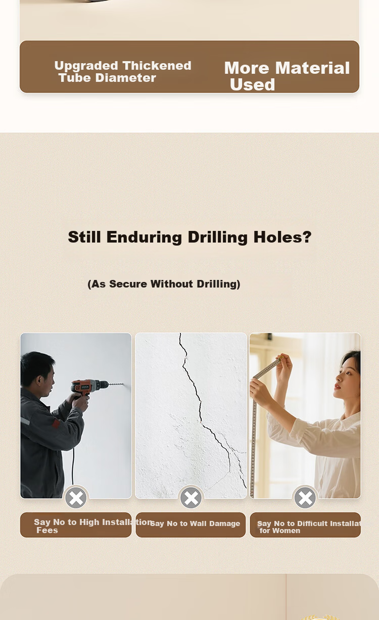 Submarine No-Drill Telescopic Clothes Drying Rod Shower Curtain Rod 304 Stainless Steel Balcony Wardrobe Clothes Rack Support 70-120cm 6
