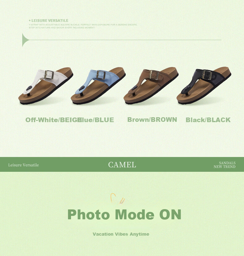 CAMEL Women's Beach Sandals Simple Casual Toe-Post Buckle Birkenstock Style L26M504036 Blue Size 37 4