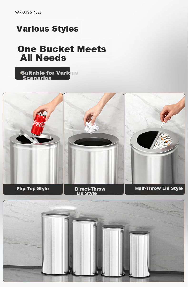 Supercloud Stainless Steel Trash Can Large 60L Flip-Top Upright Indoor Outdoor Mall Hotel Swing Lid Hong Kong Style Garbage Bin 3