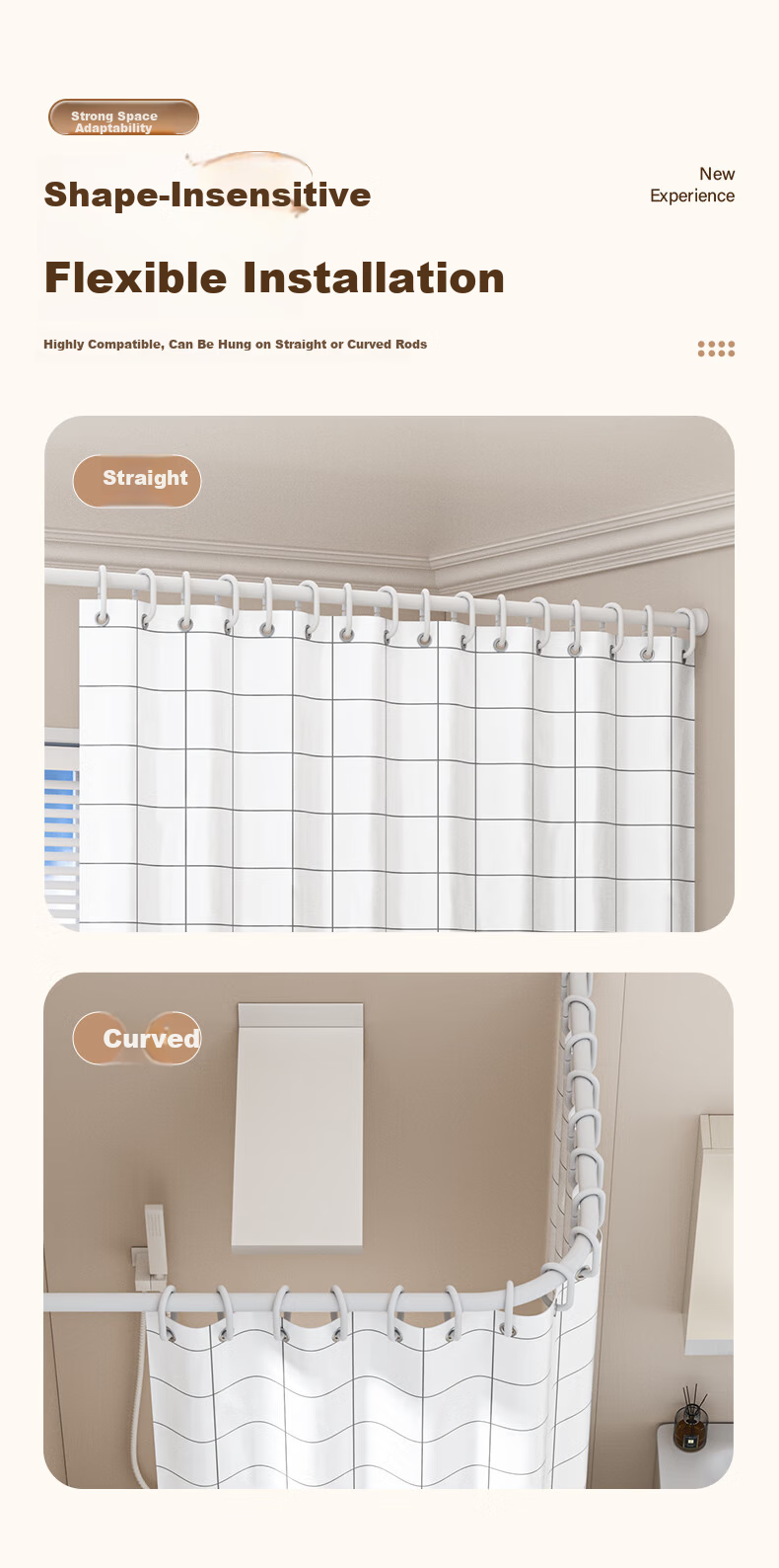 Baicaoyuan Shower Curtain Bathroom Waterproof Partition Curtain Mold Resistant 160x180cm 8