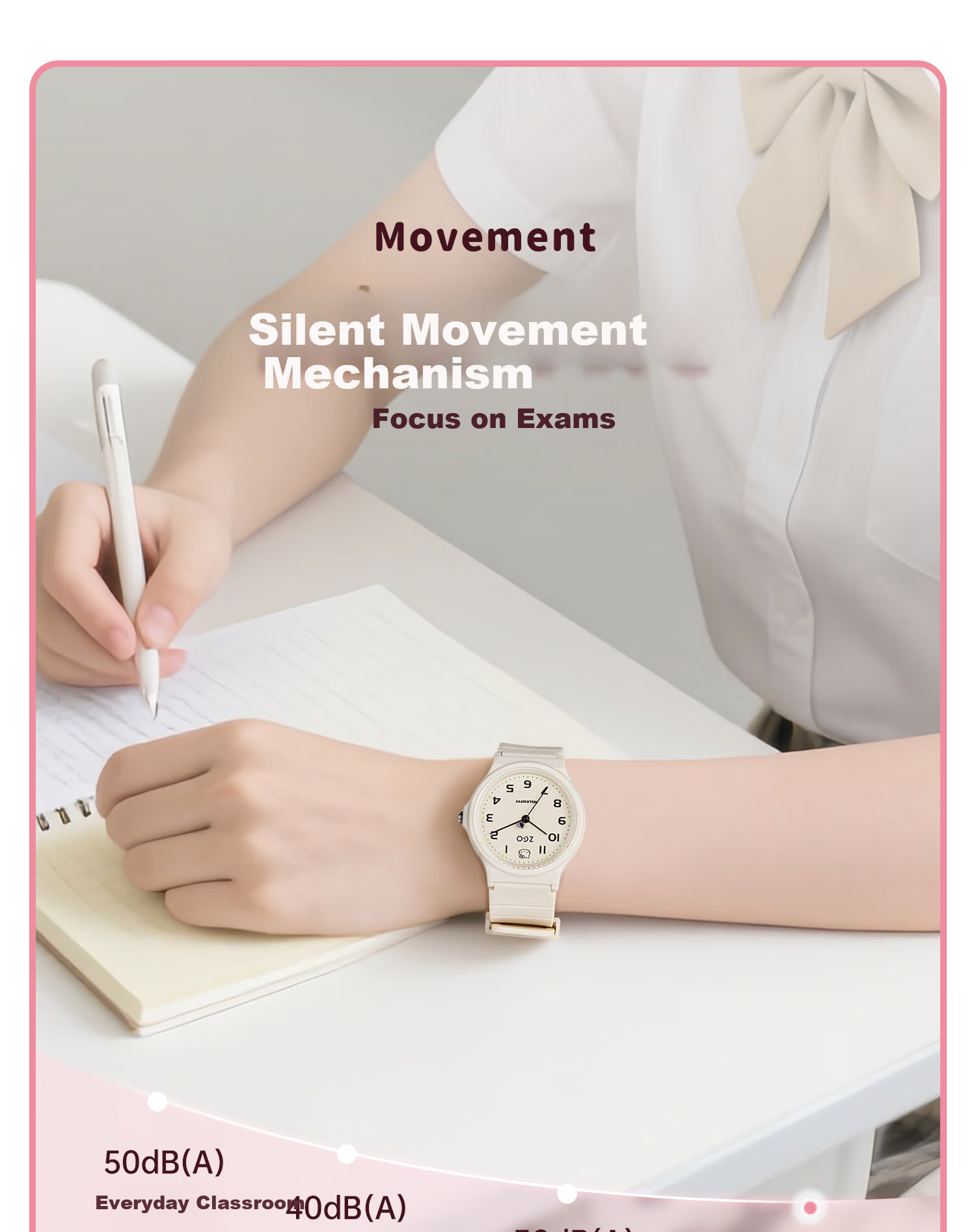 Hello Kitty Student Exam Watch for Girls Middle and High School Quiet Quartz Movement 5
