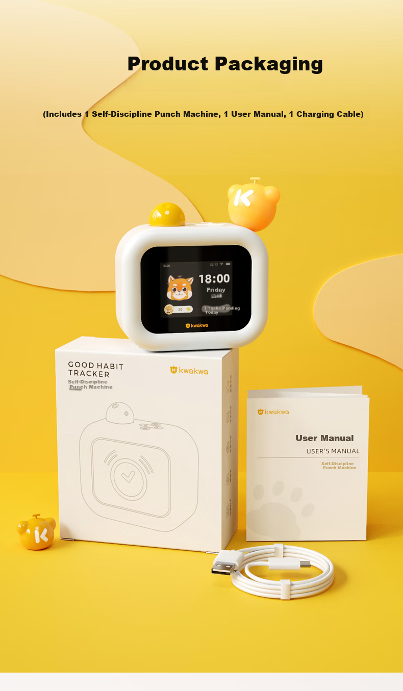 Guanguan Bear [Top Student Edition] Self-Discipline Punch Card Machine Elementary Student Habit Time Management Homework Timer Schedule Timer Alarm Clock Children's Day Gift 23
