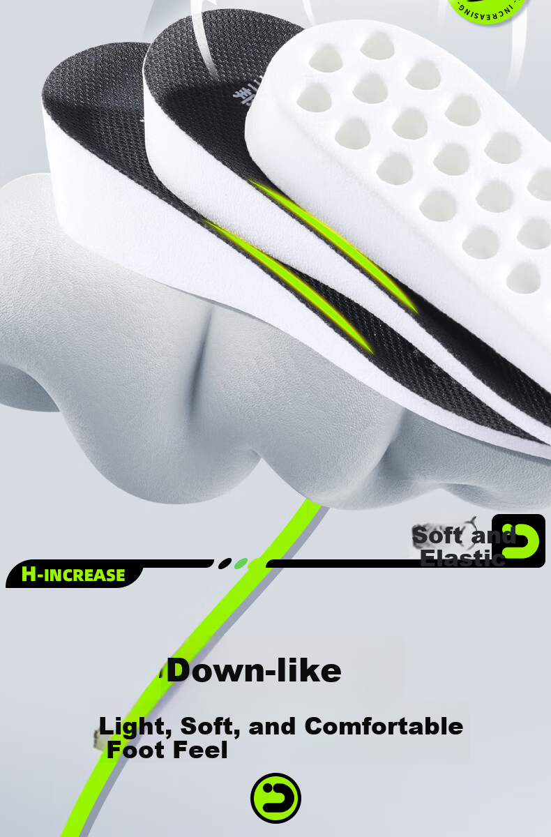 Bonnie Family Men's Height Increasing Insoles Sweat-Absorbing Odor-Resistant Shock-Absorbing Breathable Invisible Height Increase Full Insoles Summer 6