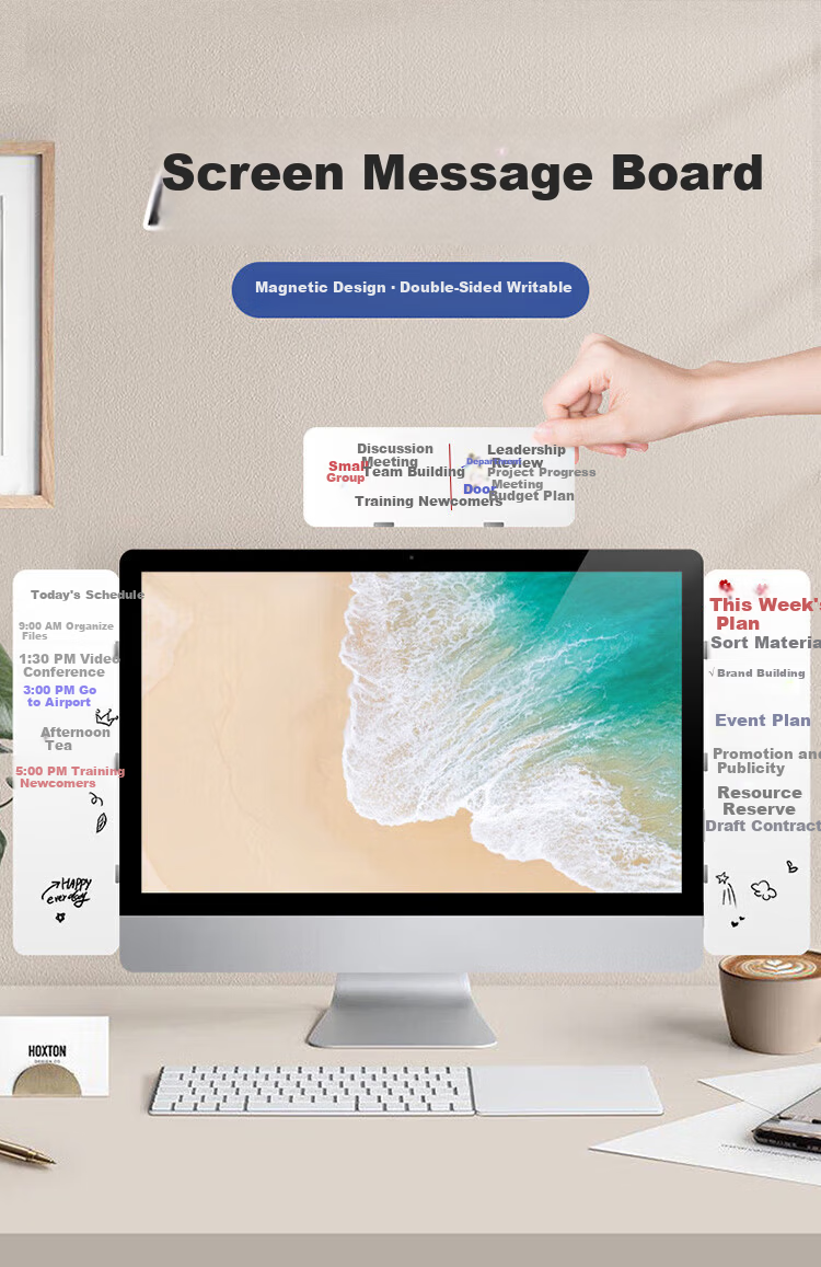 Shushan Computer Screen Side Message Board Desktop Memo Board Daily Reminder Whiteboard Sticky Notes Magnetic Erasable Office Note Pad 1