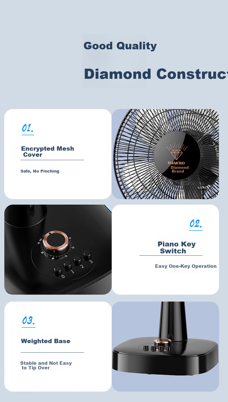 DIAMOND Diamond Brand Desktop Electric Fan Home Table Fan Dormitory Bedroom Oscillating Fan Living Room Office Energy-Saving Fan Student Desktop Fan DTS-M001 13