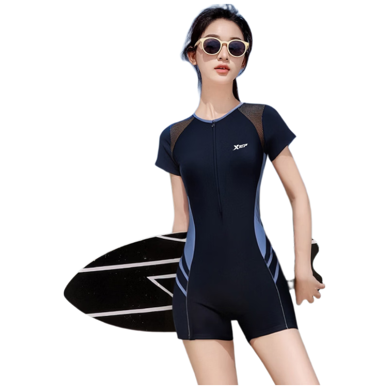 Xtep Women's Plus Size One-Piece Sunscreen Swimsuit Beach Vacation Conservative Tummy Control Slimming Swimwear