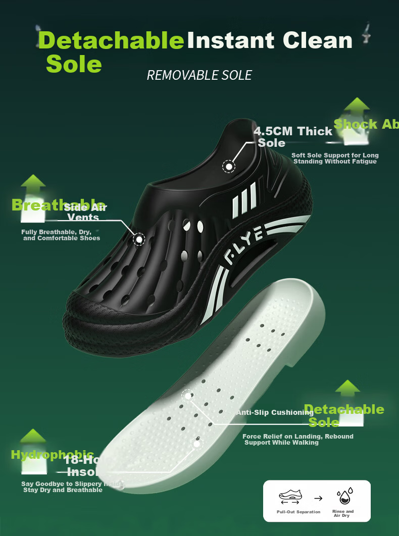 MEXICAN Outdoor Men's Summer EVA Thick Sole Non-Slip Creek Hiking Breathable Clogs Green 42-43 5