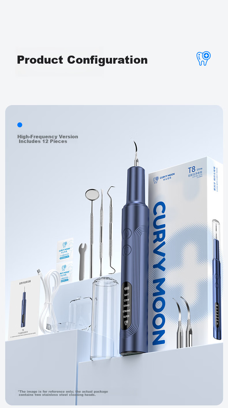Moon Crescent Ultrasonic Dental Cleaner [Flagship Model] T8 Ultra Teeth Cleaning Water Flosser Tartar Remover Yellow Stain Tea Stain Removal Gift for Husband Boyfriend Price Guarantee 618 19