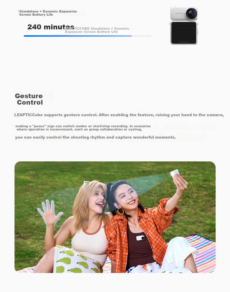 LEAPTIC Photon Transition Cube [Battery Included] Sports Camera Thumb Pocket Wearable Camera 8K/4K Vlog Cycling Running Pet All-in-One Kit 128GB Black 20