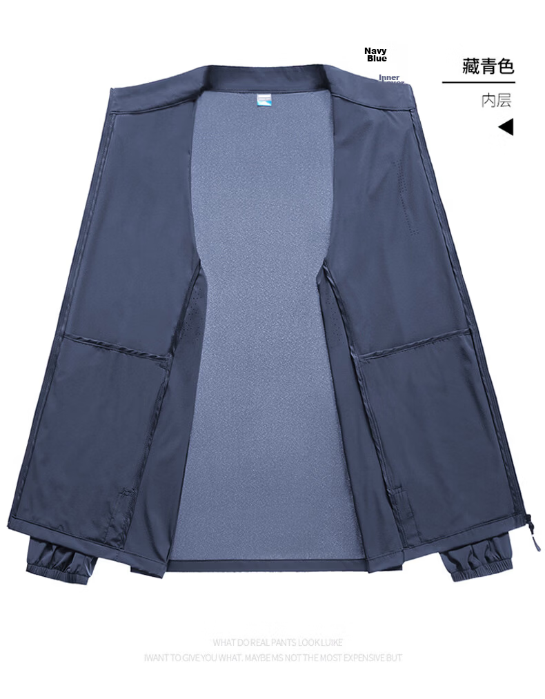 ROMON Sun Protection Jacket for Men, Summer Casual Lightweight UV Stand Collar Ice Silk Quick-Dry Jacket, Navy Blue, 6XL 15