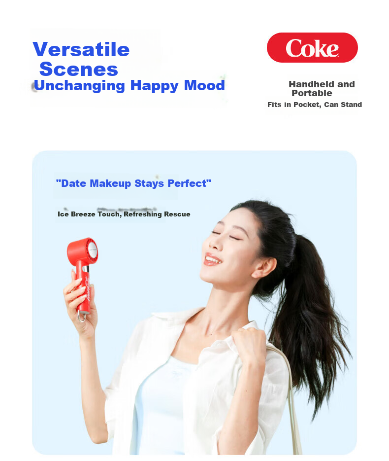 Coca-Cola Handheld Mini USB Electric Fan with Digital Display Portable Quiet Desktop Fan for Office Dormitory Students B-FS07G - Price Protection 618 11