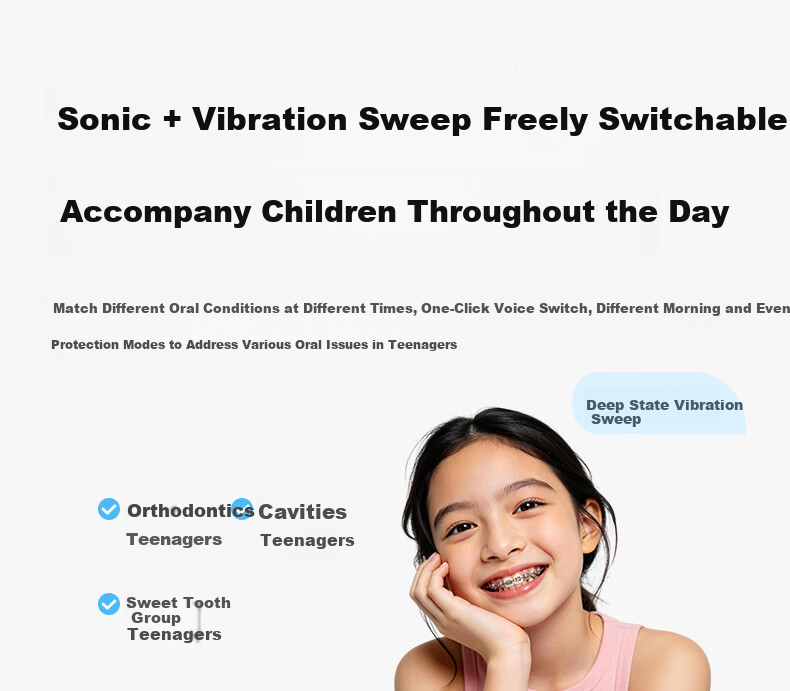 ApiYoo AiYou P9-F Kids Electric Toothbrush for Children and Teens Ages 9-18, Voice Leak-Proof Reminder, Sonic Vibration, Birthday and Children's Day Gift 9