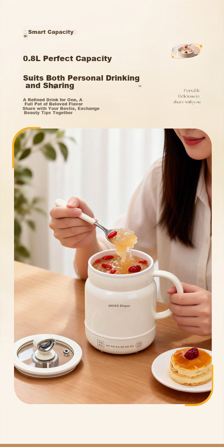 CHIGO Health Pot Electric Stew Cup Small Single-Person Hot Milk Maker Multifunctional Health Cup Electric Boiling Cup Water Boiler Stew Integrated 5