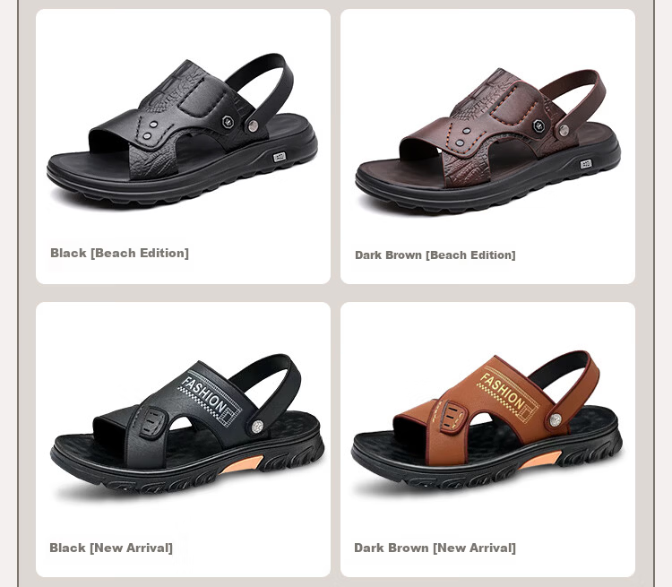 Jingzhenlianggong New Casual Soft Sole Men's Breathable Anti-Slip Sandals Slippers Dark Brown Leather Texture Style Size 40 11