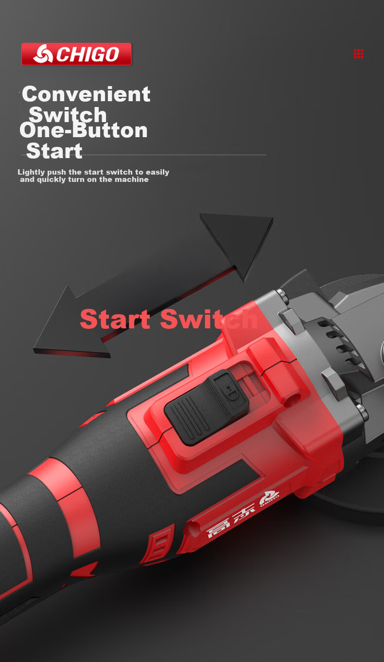 CHIGO Brushless Angle Grinder High-Power Cordless Cutting Machine Multifunctional Polishing and Grinding Lithium Battery Polisher 10