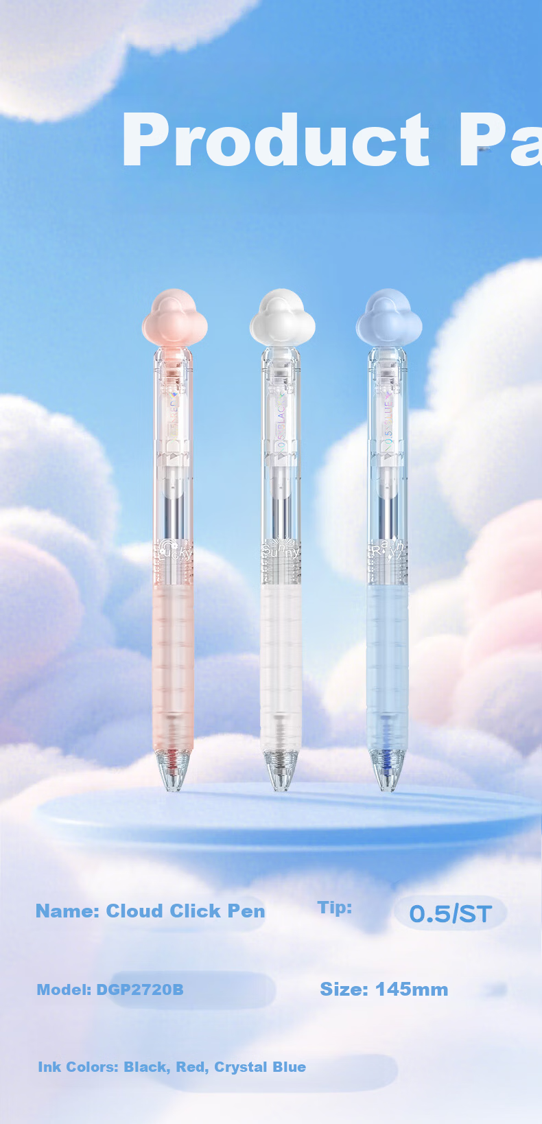 AIHAO Electroplated Cloud Click Gel Pen 0.5mm Quick-Dry Water-Based Student Stress-Relief Study Pen High-Value 3 Black Pens DGP2720B 9
