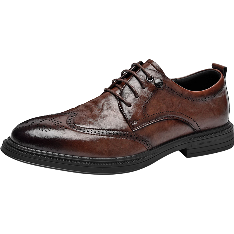 HLA Men's Leather Shoes, Business Casual Brogue Spring And Summer Derby Shoes for Men HAAPXM2DAO093 Brown Size 43