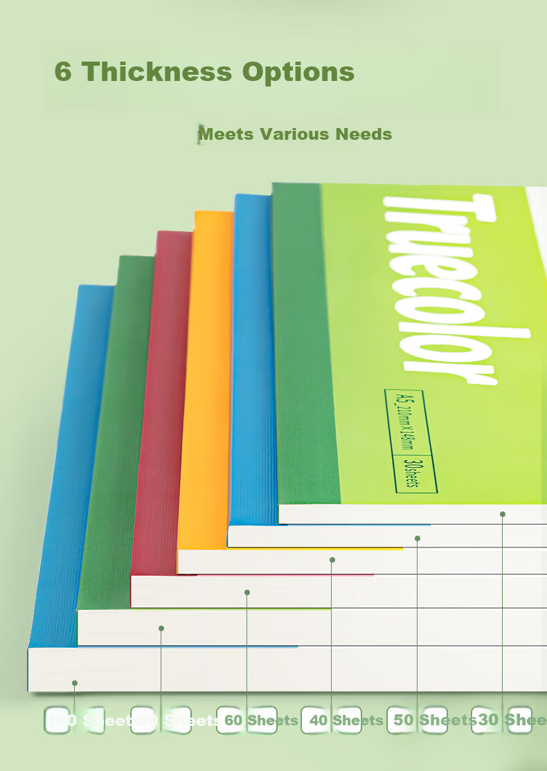 TRUECOLOR A5 50-Sheet Notebook for Students Office Supplies Softcover Journal Diary Exercise Workbook 4-Pack 2389C 3