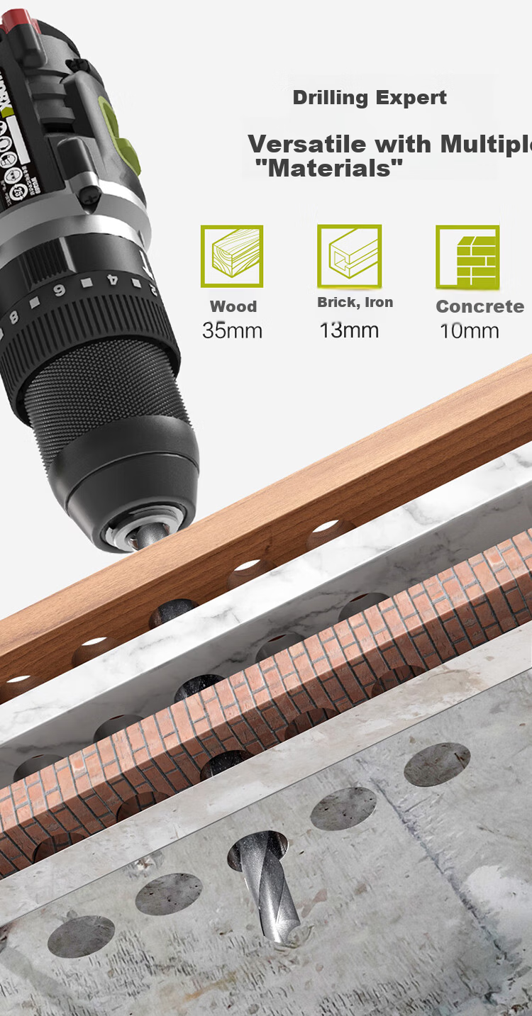 Worx 20V Brushless Impact Drill WU369.9 (Bare Tool) Cordless Lithium Battery Handheld Drill for Concrete Wall Drilling 9