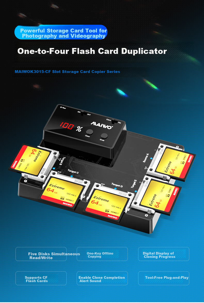 MAIWO CF Card Reader Storage Card Hard Drive Dock Hard Drive Enclosure Hard Drive Duplicator Camera Five-Bay Storage Card Duplicator Reader Writer Dock K3015CF 1