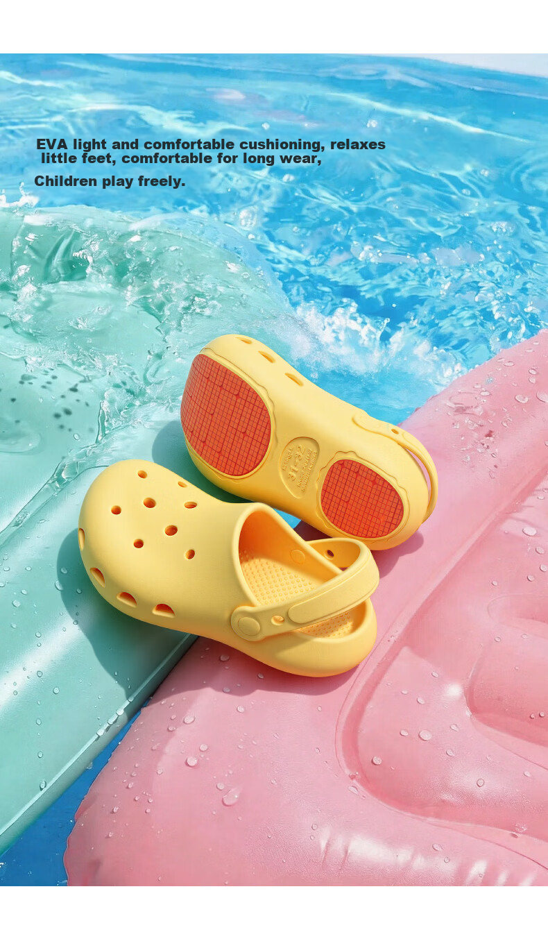 KENROLL Kids Unisex Casual Home Hole Shoes Big Kids Four-Season Non-Slip Sandals Popcorn Yellow Size 29-30 5