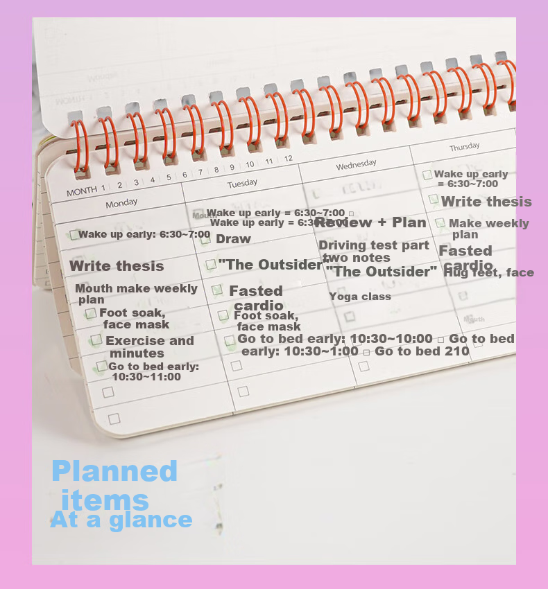 BEIFA Daily Desktop Planner High-Quality Office Study Planner Self-Discipline Check-In Schedule Baguette Weekly Planner Cream Apricot - Blank [Back to School Essential] 6