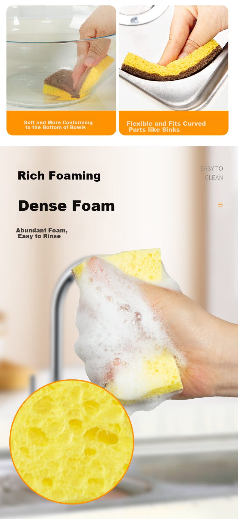 Shijia Wood Pulp Cotton Cleaning Cloth 11×6.8×2.1CM*3pcs Non-Scratch Kitchen Degreasing Pot Washing Sponge Scrubber 7