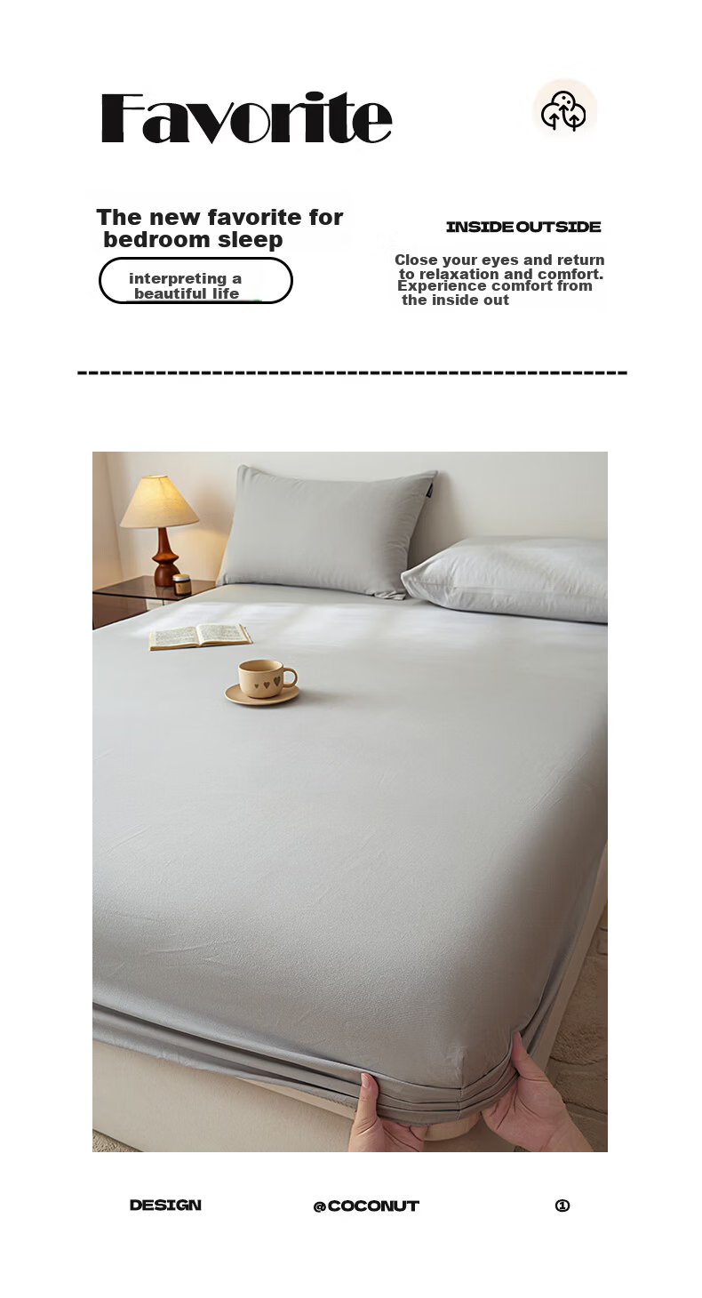 Nanjiren Fitted Sheet Single Piece Full Coverage Mattress Protector Non-Slip Dustproof Home Bed Cover 150*200cm 2