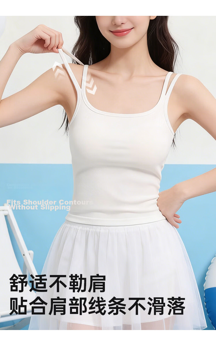 Urban Beauty Pure Cotton Double Strap Camisole Vest with Chest Pad, Sleeveless Slim Fit Backless Outerwear Top for Women 11