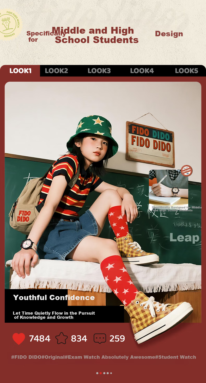 FIDO DIDO Unisex Student Watch Retro Workwear Style Quartz FD2343-BPB14 for Middle and High School Exams 4
