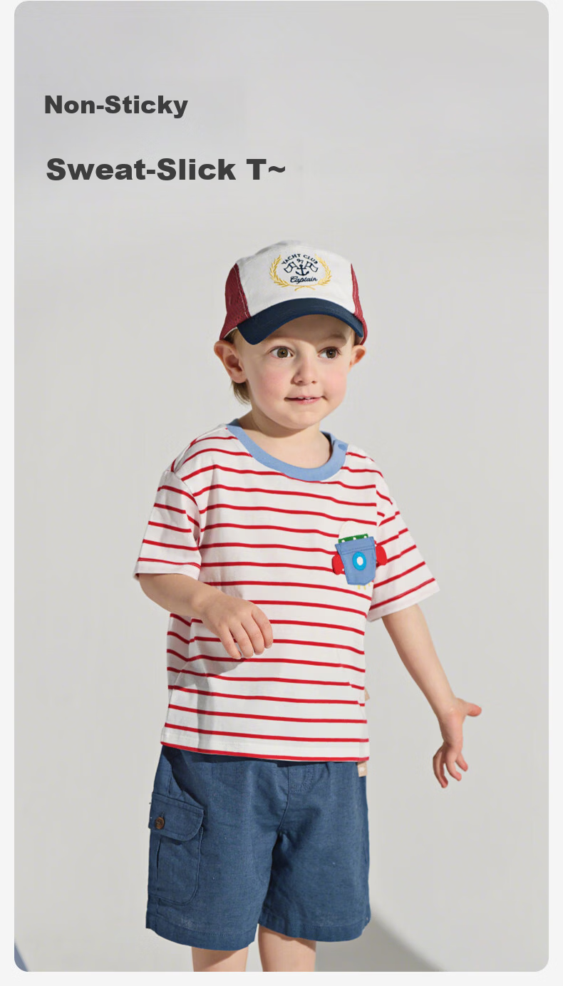 DAVE & BELLA Summer Boys Moisture-Wicking Quick-Dry Cotton T-Shirt Baby Cotton Top Children's Base Shirt 1