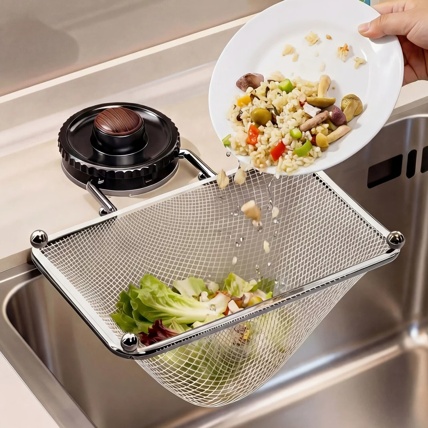 YOUQIN Kitchen Sink Storage Rack with Disposable Drainage Filter Net for Food Waste and Residue