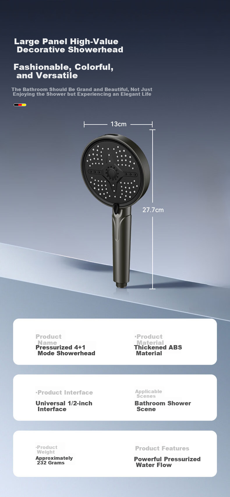 HOMK [Germany] High-Pressure Shower Head Bathroom Shower Head Powerful Water Flow Rainfall Showerhead 9