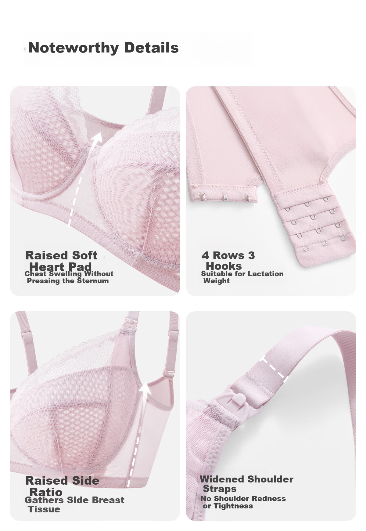 JOYNCLEON Honeycomb Cup Nursing Bra Summer Thin Maternity Breastfeeding Anti-Sagging Pink L 17